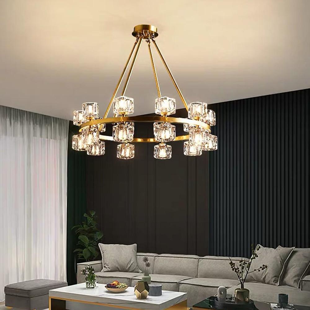 Luxury Copper and Crystal Flush Mount Chandelier Gold Finish LED Ceiling Light Fixture