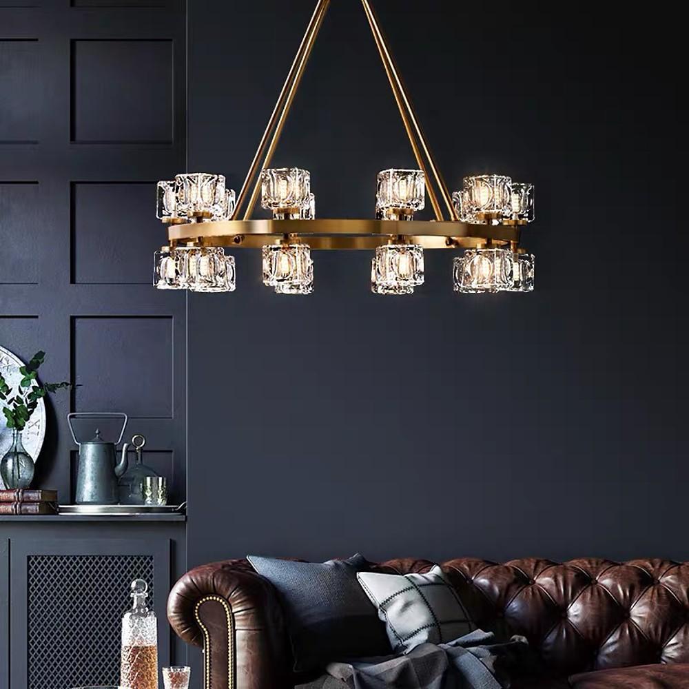 Luxury Copper and Crystal Flush Mount Chandelier Gold Finish LED Ceiling Light Fixture