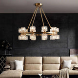 Luxury Copper and Crystal Flush Mount Chandelier Gold Finish LED Ceiling Light Fixture