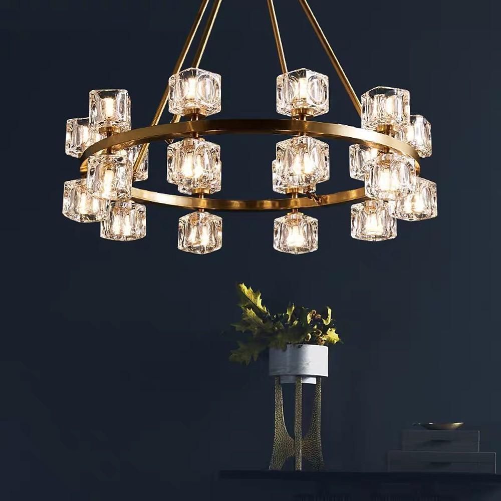 Luxury Copper and Crystal Flush Mount Chandelier Gold Finish LED Ceiling Light Fixture
