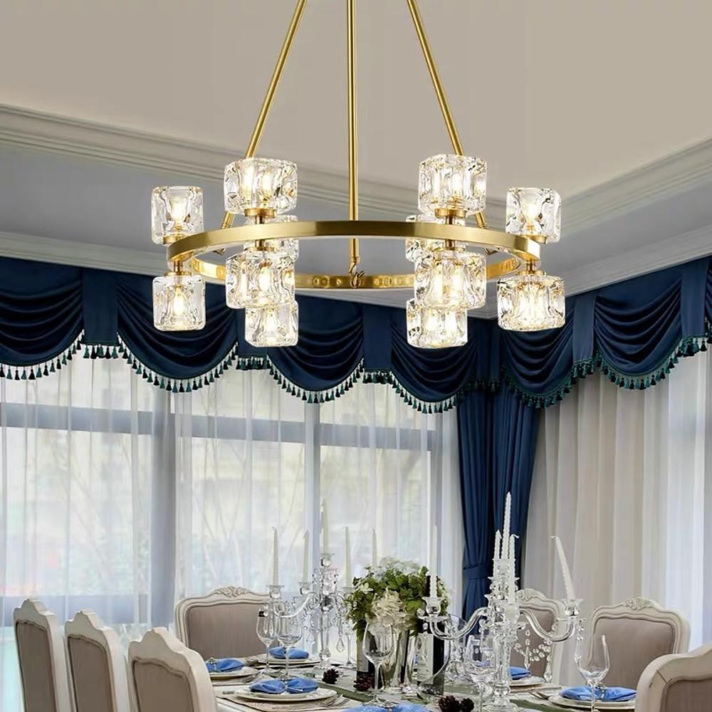 Luxury Copper and Crystal Flush Mount Chandelier Gold Finish LED Ceiling Light Fixture