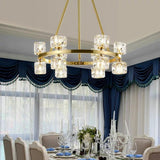 Luxury Copper and Crystal Flush Mount Chandelier Gold Finish LED Ceiling Light Fixture