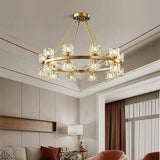 Luxury Copper and Crystal Flush Mount Chandelier Gold Finish LED Ceiling Light Fixture
