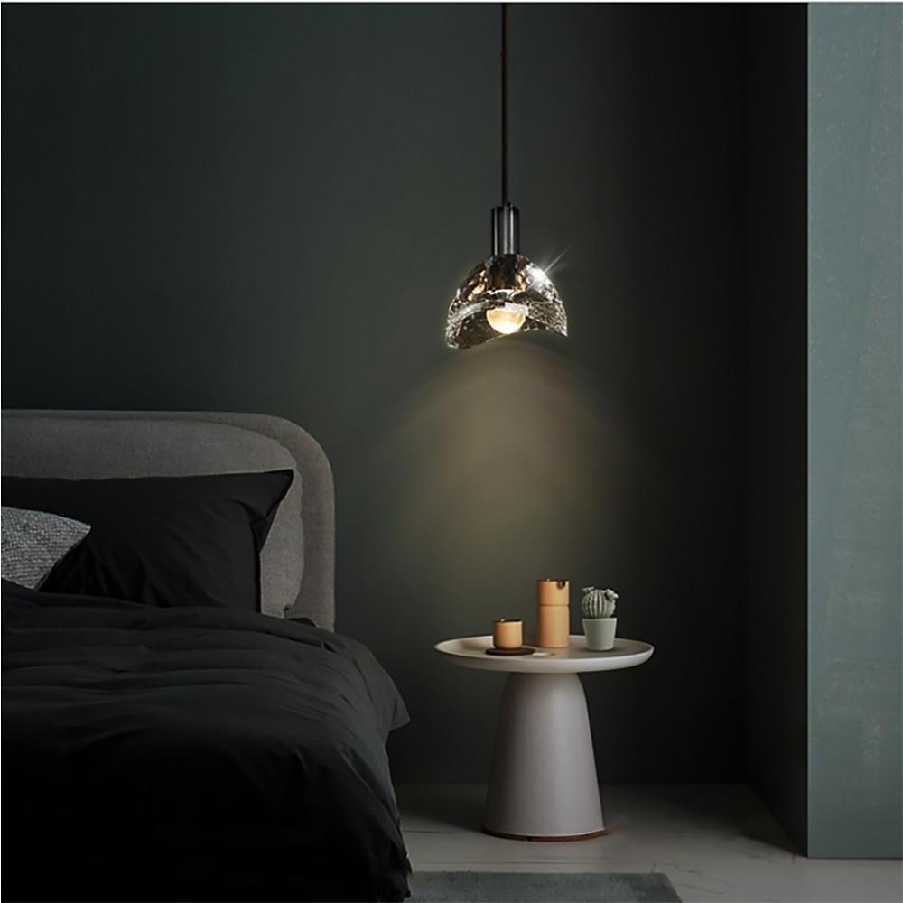Luxury Copper LED Crystal Pendant Lamp Nordic Single Hanging Light for Dining Room and Bedroom
