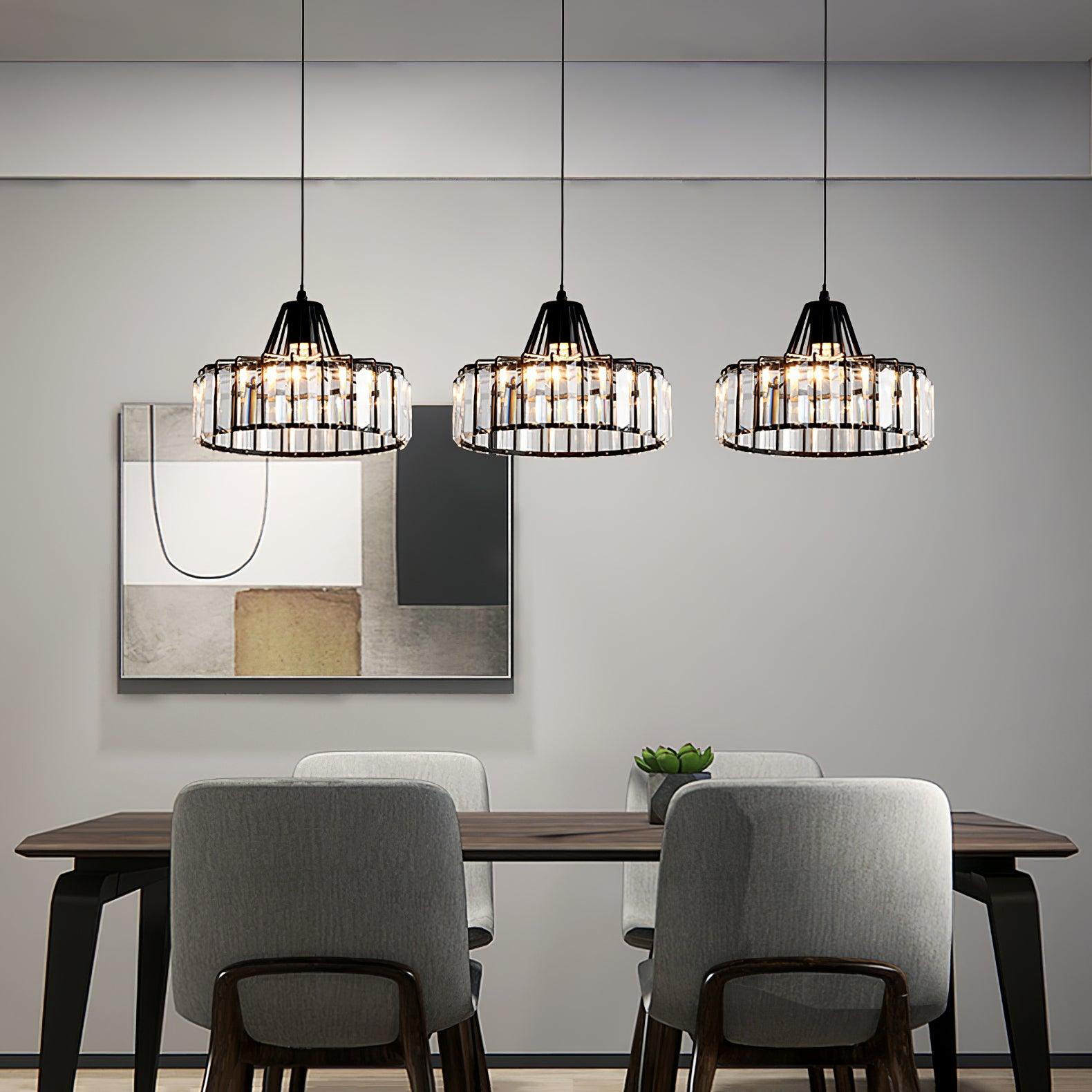 Luxury Crystal Glass Drum Chandelier Modern Ceiling Pendant Light in Gold or Black