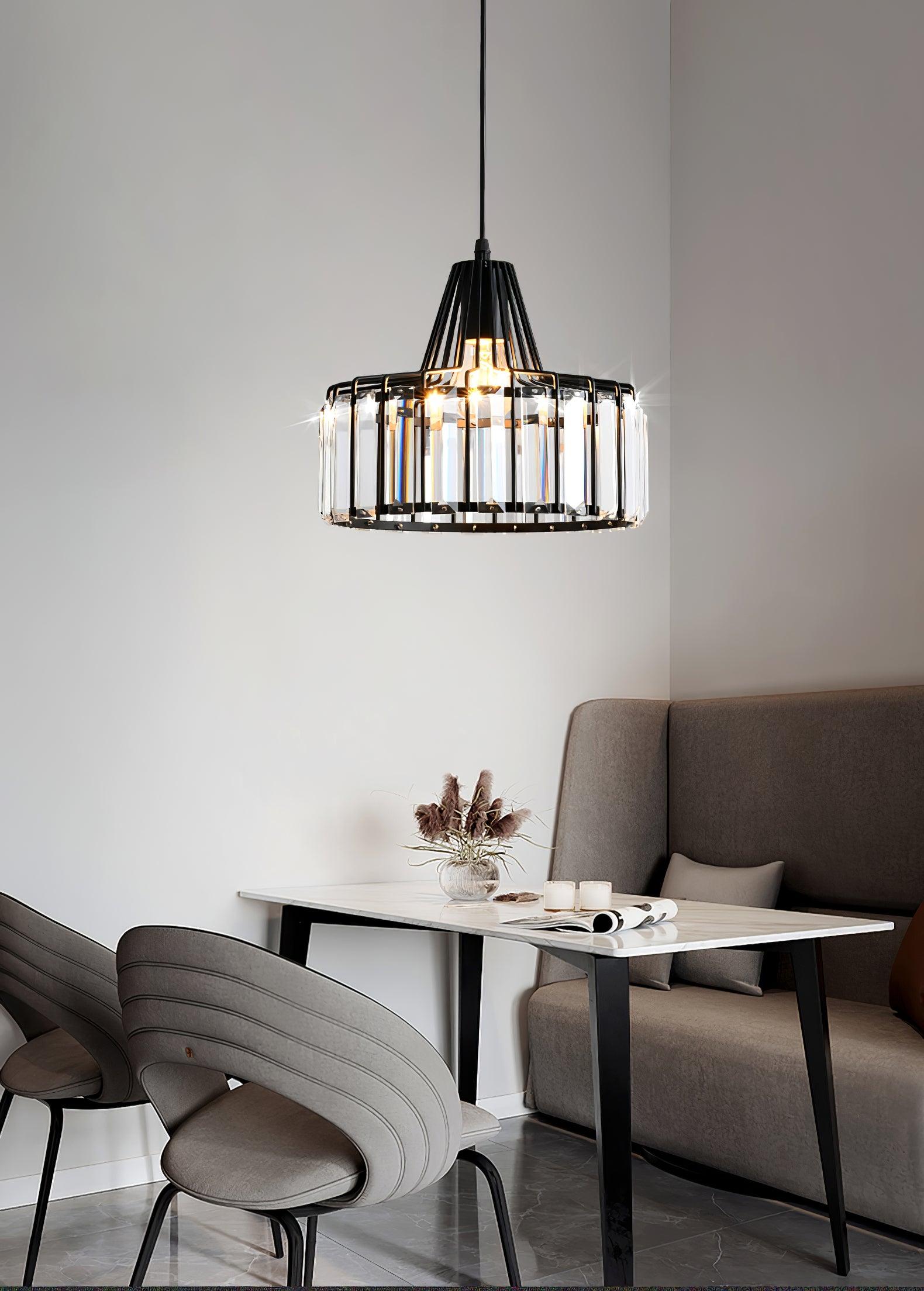 Luxury Crystal Glass Drum Chandelier Modern Ceiling Pendant Light in Gold or Black