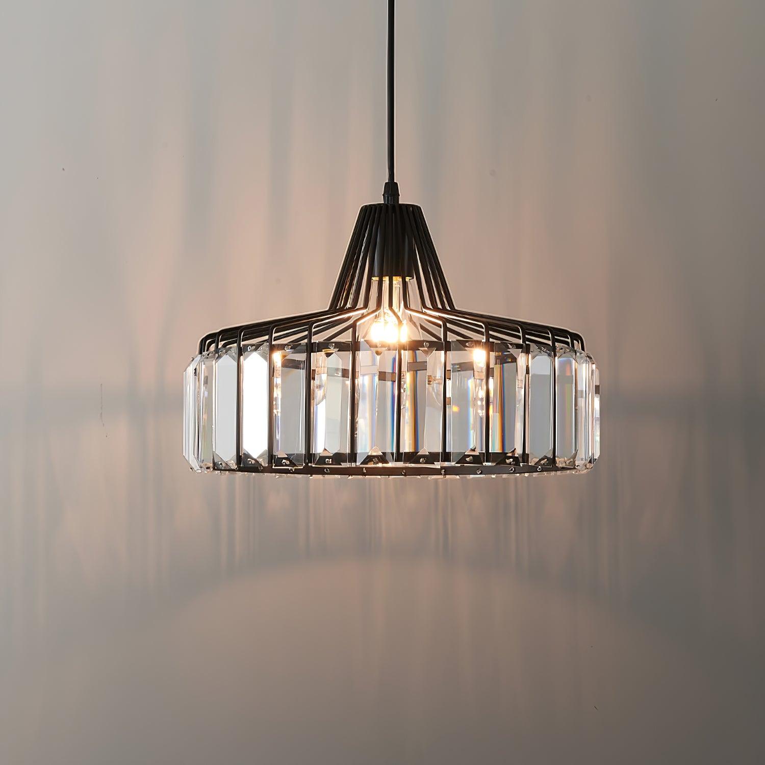 Luxury Crystal Glass Drum Chandelier Modern Ceiling Pendant Light in Gold or Black