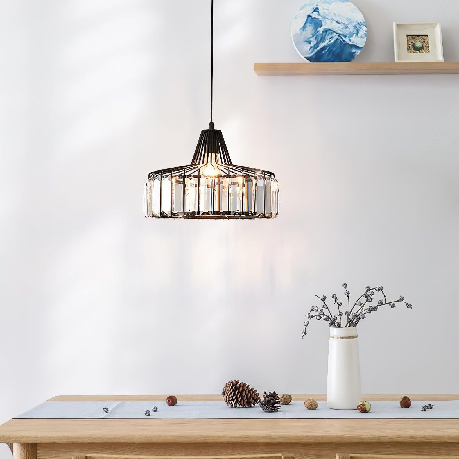 Luxury Crystal Glass Drum Chandelier Modern Ceiling Pendant Light in Gold or Black