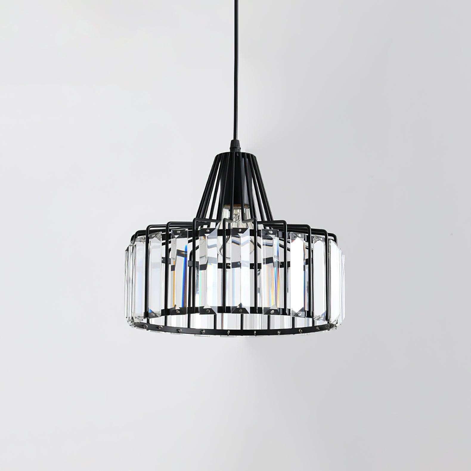 Luxury Crystal Glass Drum Chandelier Modern Ceiling Pendant Light in Gold or Black