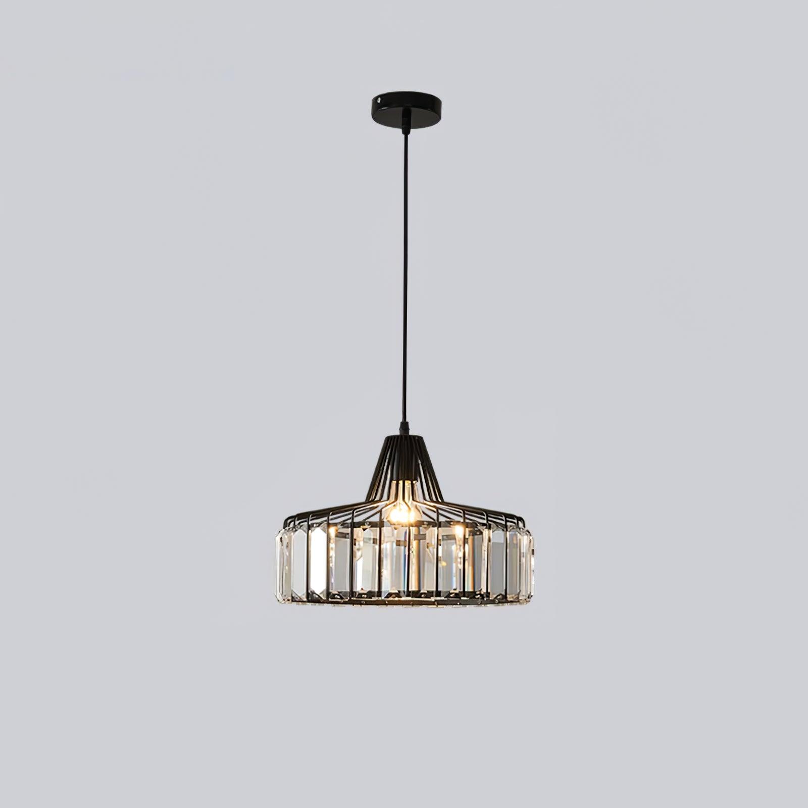 Luxury Crystal Glass Drum Chandelier Modern Ceiling Pendant Light in Gold or Black