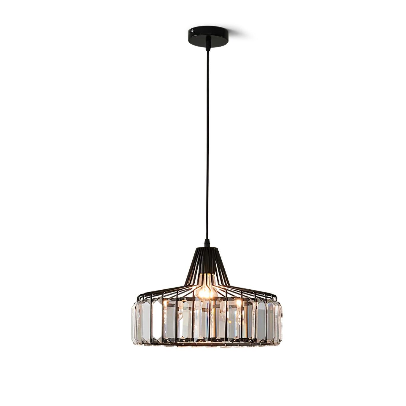 Luxury Crystal Glass Drum Chandelier Modern Ceiling Pendant Light in Gold or Black