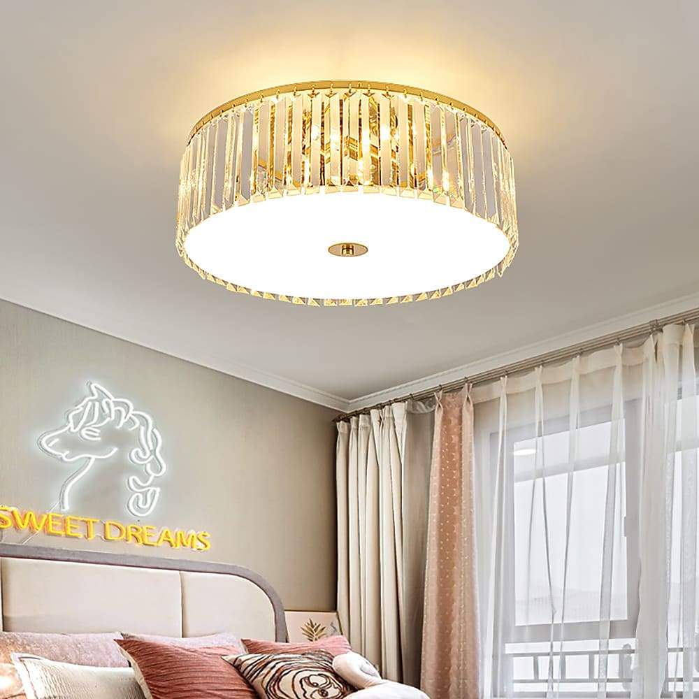 Luxury Crystal LED Ceiling Light Modern Flush Mount Metal Fixture for Dining and Living Room