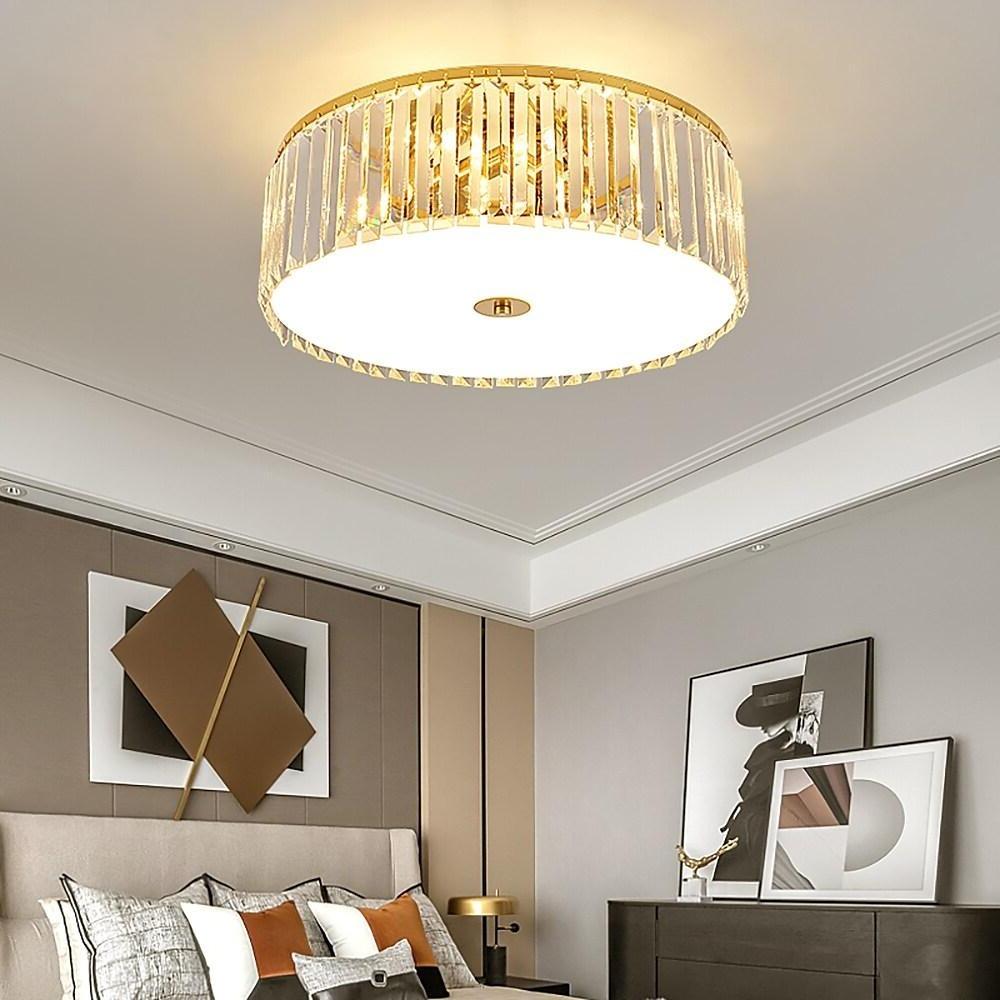 Luxury Crystal LED Ceiling Light Modern Flush Mount Metal Fixture for Dining and Living Room