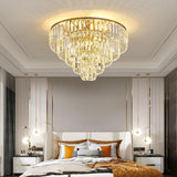 Luxury Crystal LED Ceiling Light Modern Flush Mount Metal Fixture for Dining and Living Room