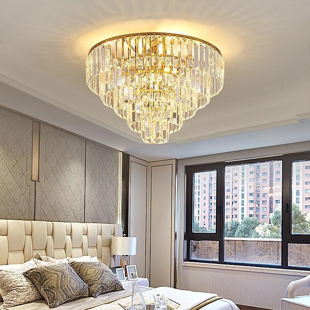 Luxury Crystal LED Ceiling Light Modern Flush Mount Metal Fixture for Dining and Living Room