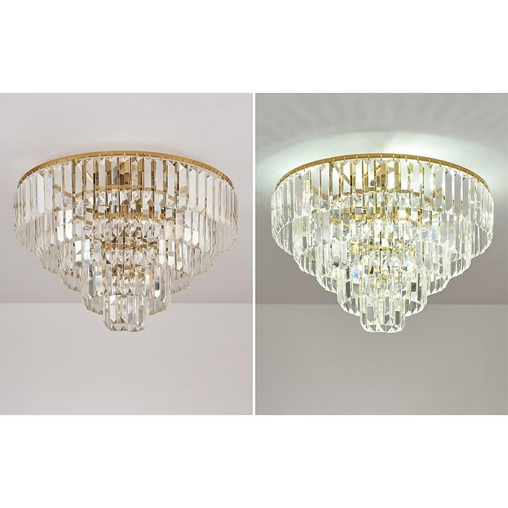 Luxury Crystal LED Ceiling Light Modern Flush Mount Metal Fixture for Dining and Living Room