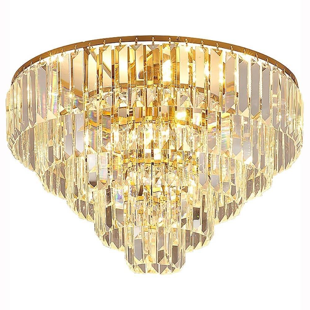 Luxury Crystal LED Ceiling Light Modern Flush Mount Metal Fixture for Dining and Living Room