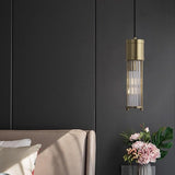 Luxury Crystal LED Cylinder Pendant Light Brass Copper Finish Hanging Lamp for Dining Room