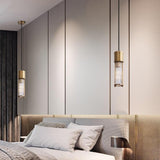 Luxury Crystal LED Cylinder Pendant Light Brass Copper Finish Hanging Lamp for Dining Room