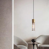 Luxury Crystal LED Cylinder Pendant Light Brass Copper Finish Hanging Lamp for Dining Room