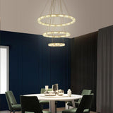 Luxury Crystal Ring LED Chandelier Adjustable Tiered Hanging Pendant Light in Chrome