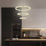 Luxury Crystal Ring LED Chandelier Adjustable Tiered Hanging Pendant Light in Chrome
