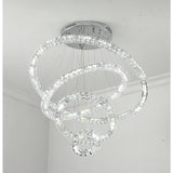 Luxury Crystal Ring LED Chandelier Adjustable Tiered Hanging Pendant Light in Chrome
