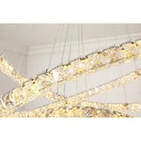 Luxury Crystal Ring LED Chandelier Adjustable Tiered Hanging Pendant Light in Chrome
