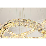 Luxury Crystal Ring LED Chandelier Adjustable Tiered Hanging Pendant Light in Chrome