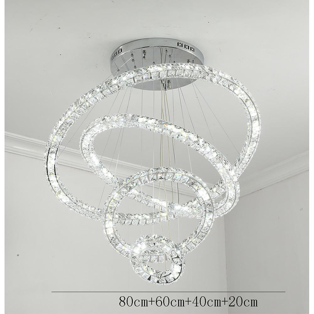 Luxury Crystal Ring LED Chandelier Adjustable Tiered Hanging Pendant Light in Chrome