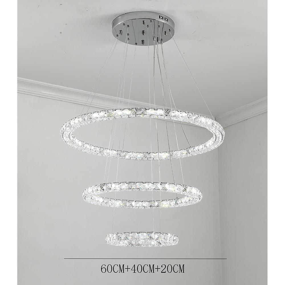 Luxury Crystal Ring LED Chandelier Adjustable Tiered Hanging Pendant Light in Chrome