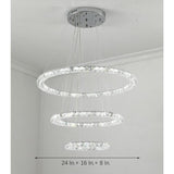 Luxury Crystal Ring LED Chandelier Adjustable Tiered Hanging Pendant Light in Chrome