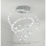 Luxury Crystal Ring LED Chandelier Adjustable Tiered Hanging Pendant Light in Chrome