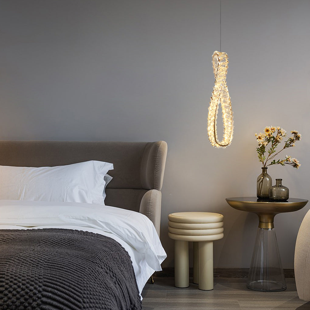 Luxury Crystal Ring LED Pendant Lamp Modern Circle Chandelier with Adjustable Cord and 3 Color Dimming