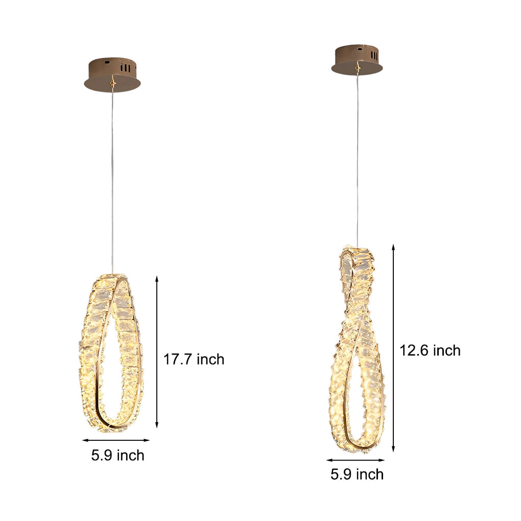 Luxury Crystal Ring LED Pendant Lamp Modern Circle Chandelier with Adjustable Cord and 3 Color Dimming