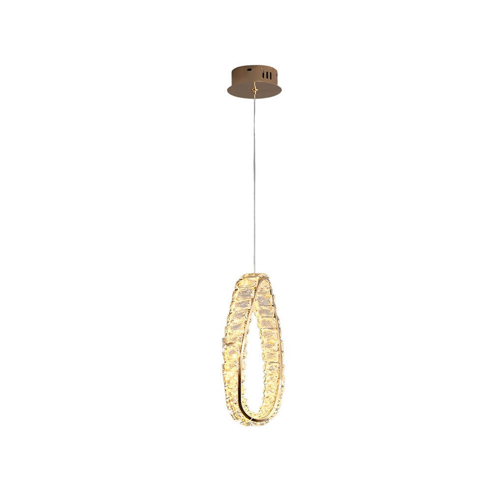 Luxury Crystal Ring LED Pendant Lamp Modern Circle Chandelier with Adjustable Cord and 3 Color Dimming