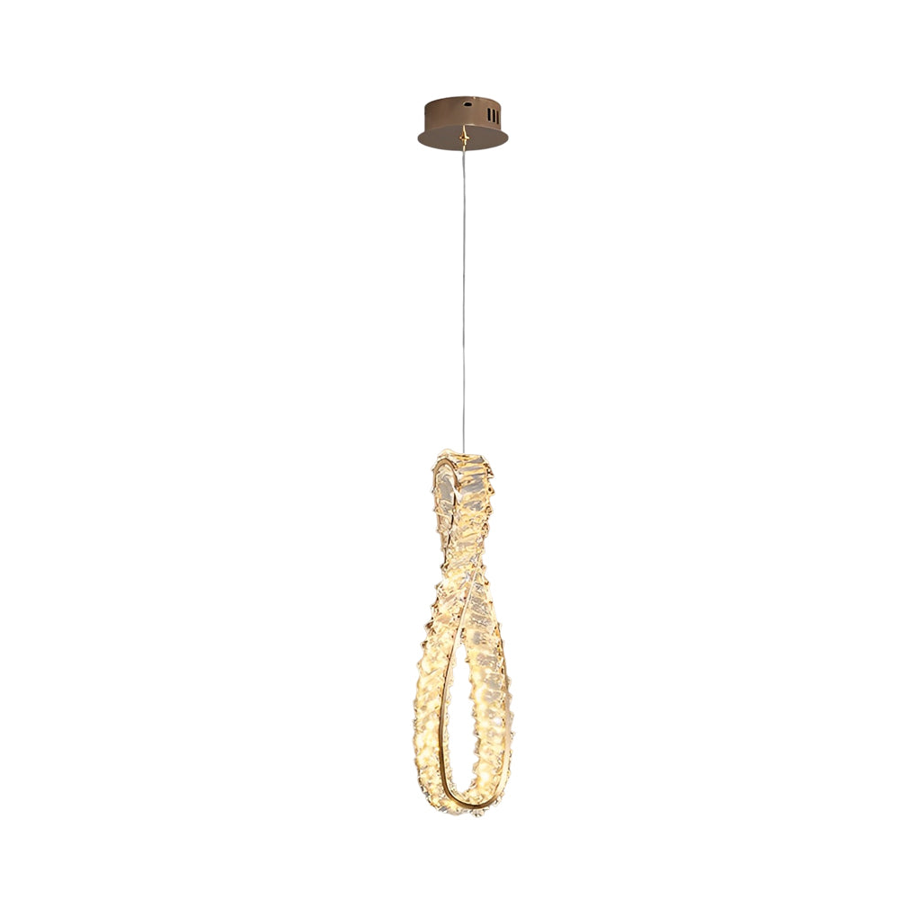 Luxury Crystal Ring LED Pendant Lamp Modern Circle Chandelier with Adjustable Cord and 3 Color Dimming
