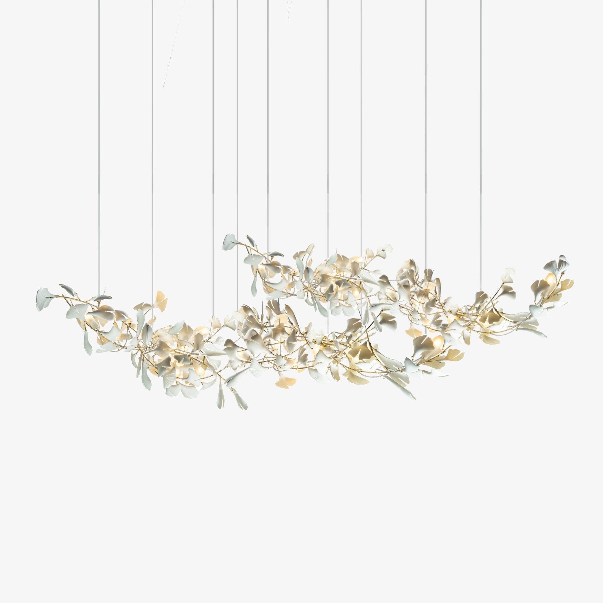 Luxury Double Layer Gingko Leaf Ceramic Crown Chandelier for Large Dining and Living Spaces
