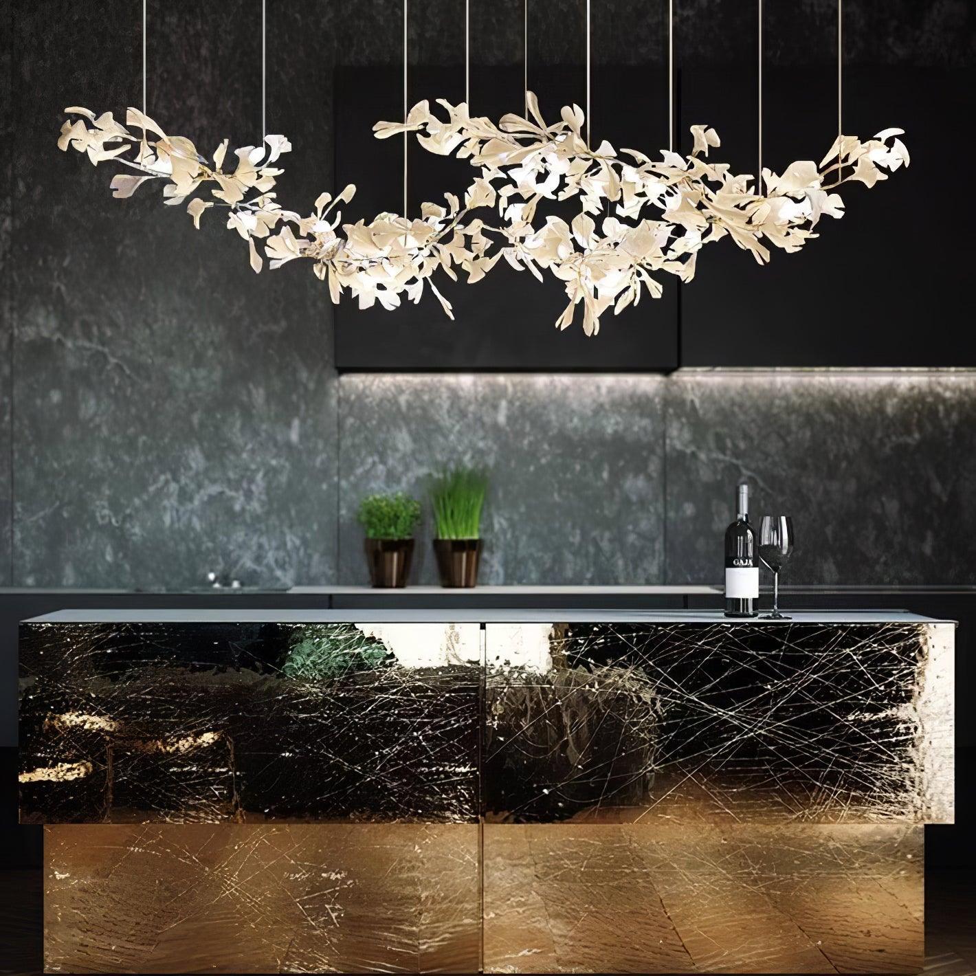 Luxury Double Layer Gingko Leaf Ceramic Crown Chandelier for Large Dining and Living Spaces