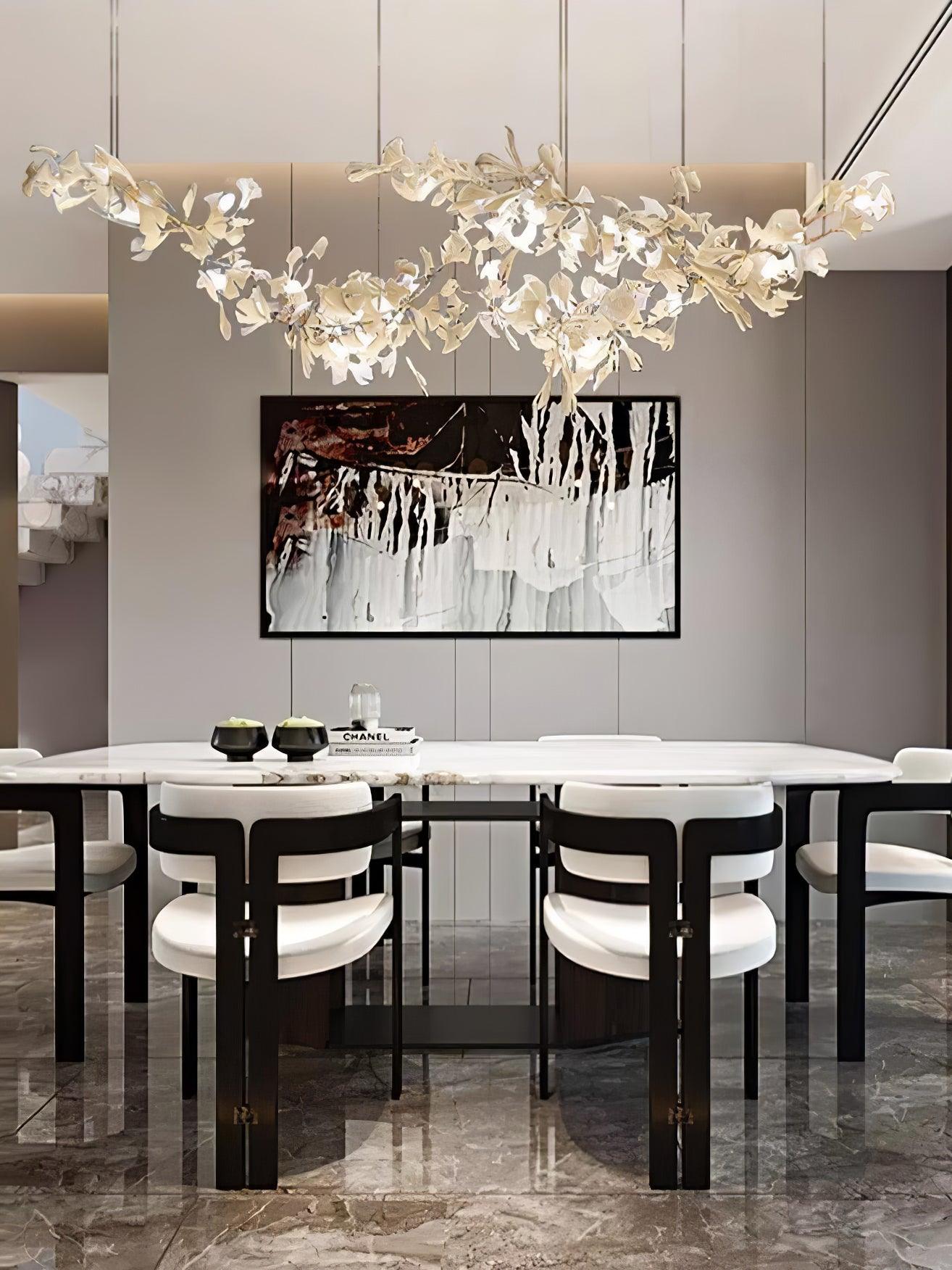 Luxury Double Layer Gingko Leaf Ceramic Crown Chandelier for Large Dining and Living Spaces