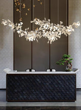 Luxury Double Layer Gingko Leaf Ceramic Crown Chandelier for Large Dining and Living Spaces