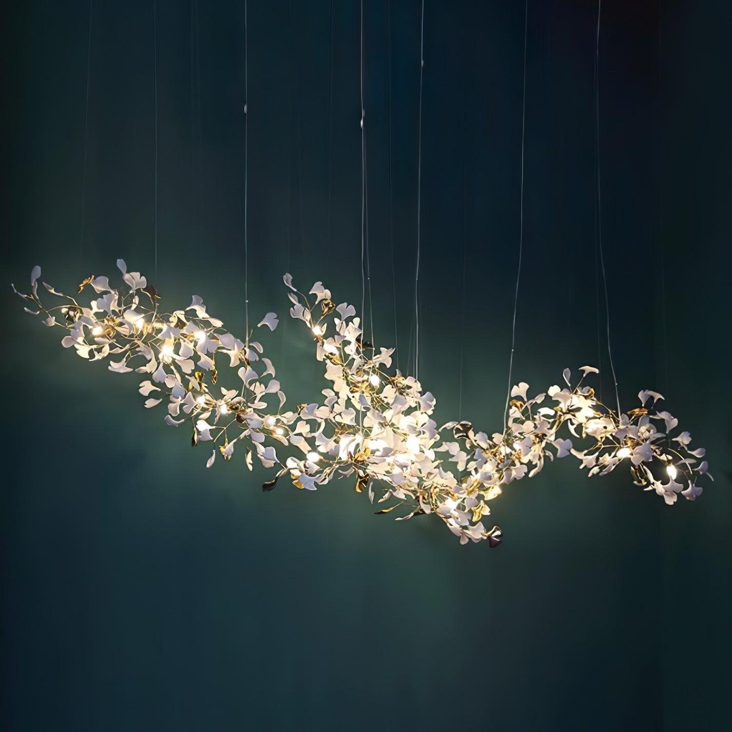 Luxury Double Layer Gingko Leaf Ceramic Crown Chandelier for Large Dining and Living Spaces