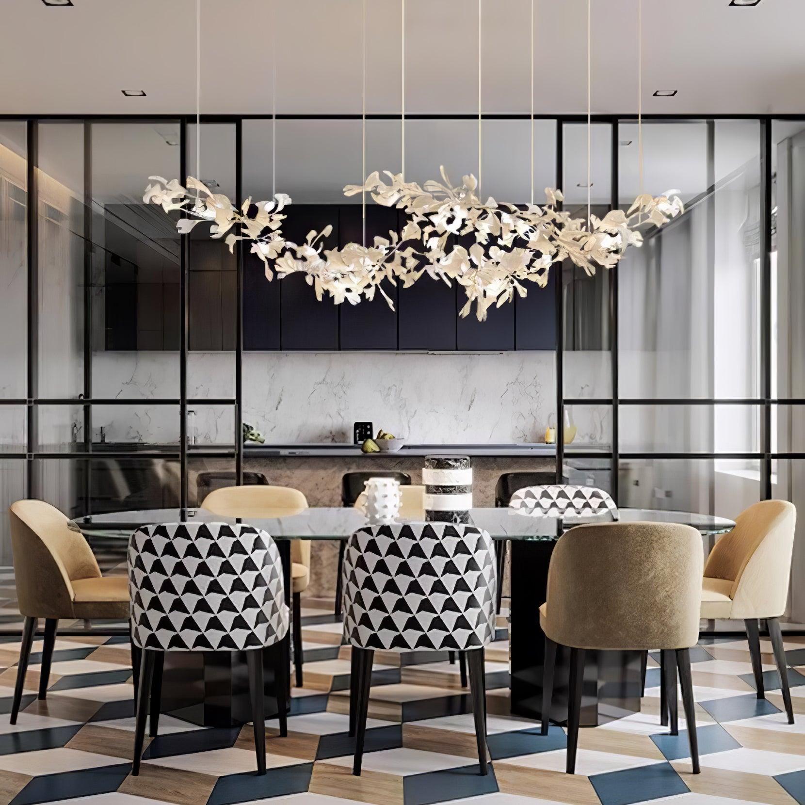 Luxury Double Layer Gingko Leaf Ceramic Crown Chandelier for Large Dining and Living Spaces