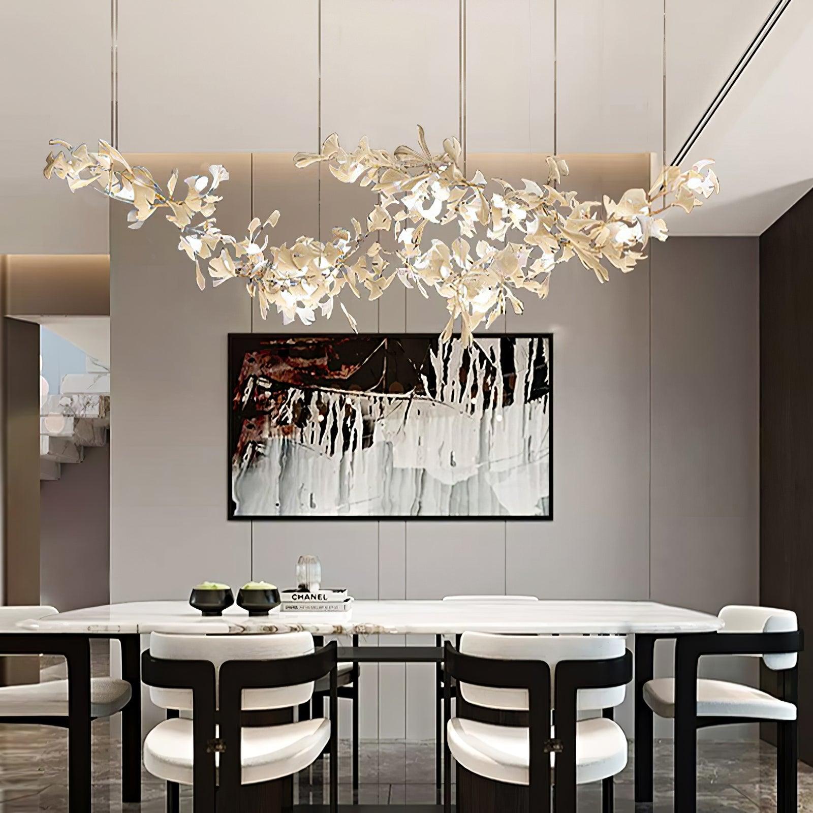 Luxury Double Layer Gingko Leaf Ceramic Crown Chandelier for Large Dining and Living Spaces