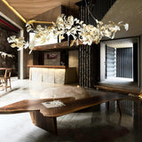 Luxury Double Layer Gingko Leaf Ceramic Crown Chandelier for Large Dining and Living Spaces