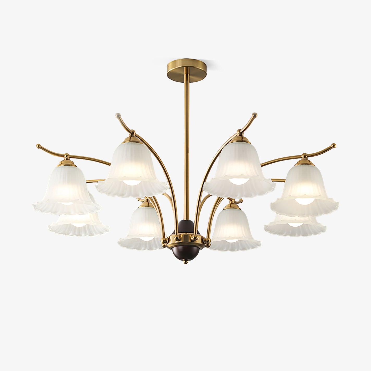Luxury Flora Brass Chandelier with Elegant Frosted Glass Flower Petal Shades