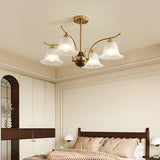 Luxury Flora Brass Chandelier with Elegant Frosted Glass Flower Petal Shades