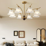 Luxury Flora Brass Chandelier with Elegant Frosted Glass Flower Petal Shades