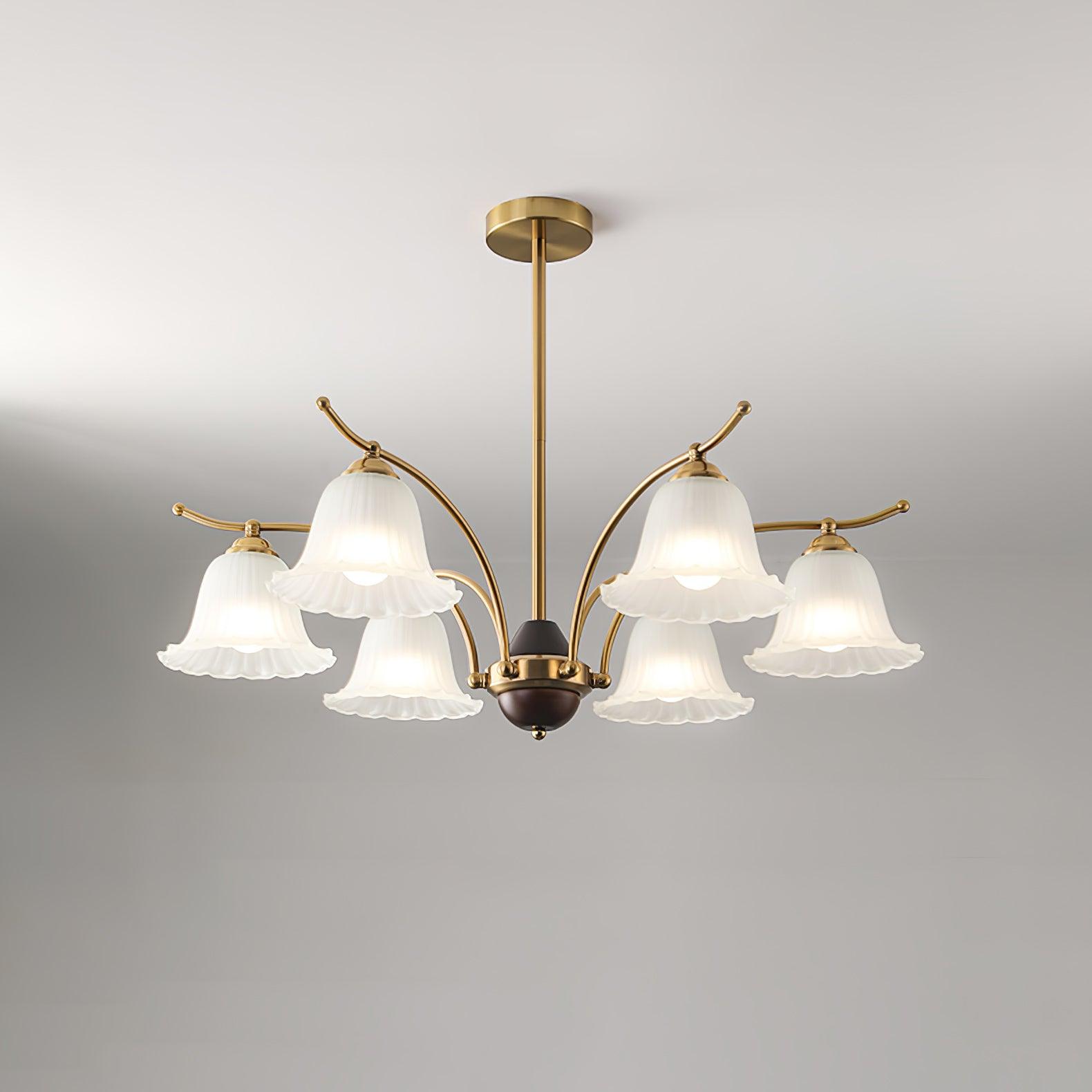 Luxury Flora Brass Chandelier with Elegant Frosted Glass Flower Petal Shades