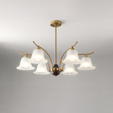 Luxury Flora Brass Chandelier with Elegant Frosted Glass Flower Petal Shades